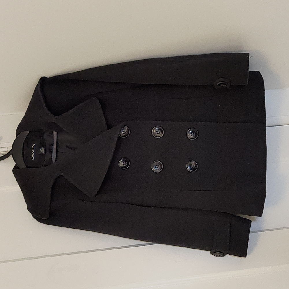 Black London Fog petite XS double breasted wool blend peacoat